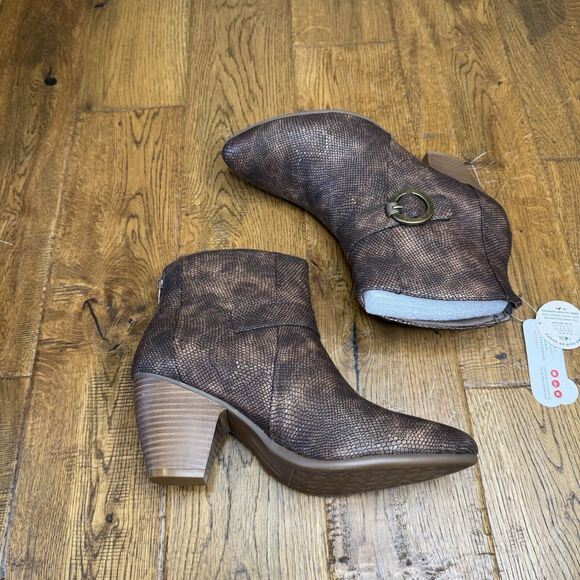 NWT BareTraps Womens Lucia Brown Snake Skin Side Zip Buckled Ankle Boots Sz 8.5 - Picture 5 of 7